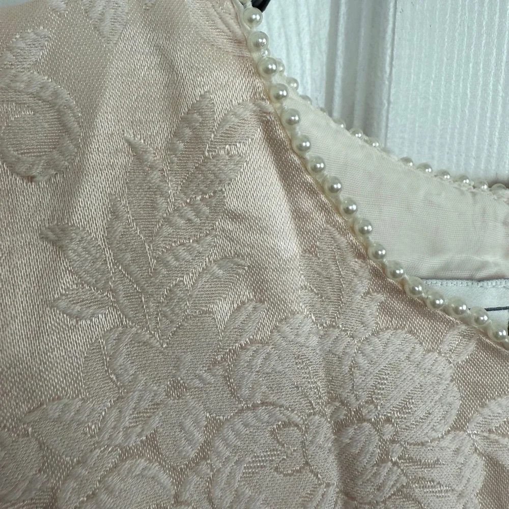 Jessica McClintock Girls 14 Pink‎ Jacquard Party Dress Pearl Lace Hem Vintage